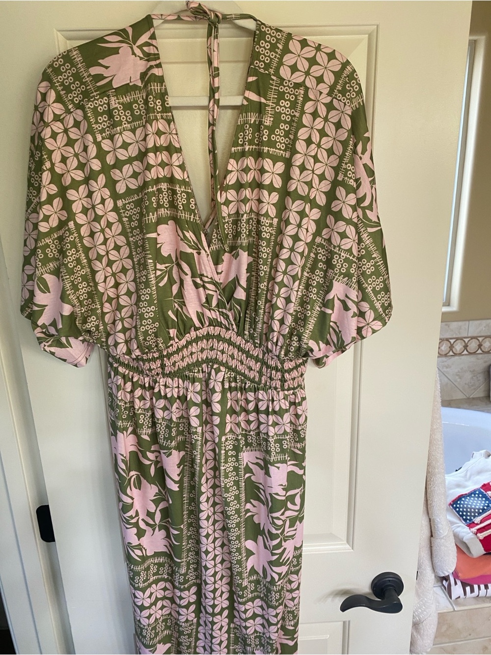 Pink and Olive Floral Kimono Maxi Dress - Picture 3 of 6
